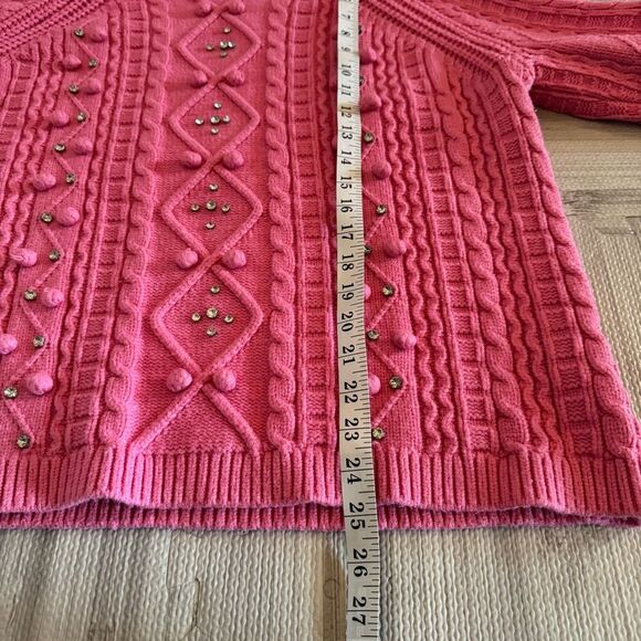 Boston Proper Embellished Cable Pullover Sweater Pink Carnation Size XL - Picture 8 of 8